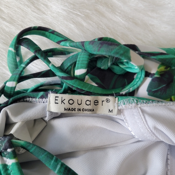 Ekouaer Palm Strappy One Piece Swimsuit Bright Greens M Like New High Leg Cheeky - Picture 8 of 8